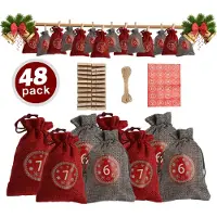 EINFEBEN Adventskalender zum Befuellen,2er Set Weihnachten Geschenksaeckchen Bastelset, Natur Saeckchen,DIY Stoffbeutel Weihnachtskalender Tueten (12 Rot, 12 Grau-Leinen)