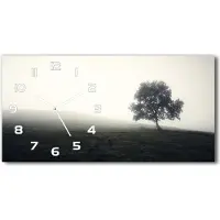 Tulup Wanduhr aus Glas – 60x30 cm - Glasbild - Glasuhr - Gehärtetes Glas - weisse-zeiger - Lone Tree