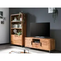 Woodkings Wohnwand Sydney aus Massivholz Akazie Bücherregal und TV-Bank