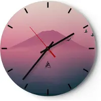 ARTTOR Wanduhr - Rund - Glasuhr - Vulkan Vogel Natur - 40x40cm - Schleichendes Uhrwerk - Lautlos - zum Aufhängen bereit - Dekoration Modern - Wanddekoration aus Glas - C3AR40x40-4124