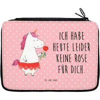 Mr. & Mrs. Panda Bleistiftetui Einhorn Dame - Rot Pastell - Geschenk, Unicorn, Mäppchen, Schlampermäppchen, Einhörner, Bachelor, Frau, Trennung, Federtasche, Etui
