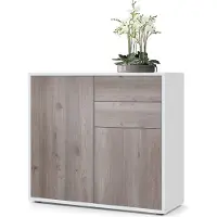 Vladon Sideboard Ben, Germany, Kommode mit 2 Türen und 2 Schubladen, Weiß matt/Eiche Nordic (79 x 74 x 36 cm)