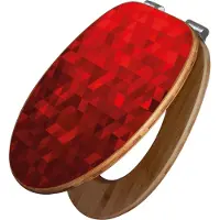Banjado Design WC Sitz Bambus Absenkautomatik - Dreiecke Rot - Toilettendeckel mit Absenkautomatik Holz/hochwertiger Bambus Klodeckel/WC-Sitz für alle gängigen Toiletten [TDB2 10949]