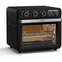 Klarstein AirGlaze Heißluftfritteuse – 34 L, 2000 W, 9 Programme, Drehknopfsteuerung, Rotisserie, Panoramascheibe, Zubehörset: Grillrost, Bratkorb, Backblech, Drehspieß, Schwarz