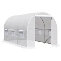 Outsunny Tunnelgewächshaus, 400 x 200 x 200 cm, Gartengewächshaus mit Rolltor und mehreren Fenstern, PE-Abdeckung, 140 g/m², UV-beständiger Metallrahmen, für den Anbau von Pflanzen, Gemüse, Weiß