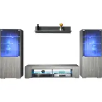 Vladon Wohnwand Nevada V2, Anbauwand bestehend aus 2 Vitrinen, 1 TV-Board und 1 Wandregal Anthrazit matt/Avola-Anthrazit inkl. LED Beleuchtung (304,5 x 141 x 39 cm)