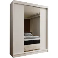 Masseno Schiebetürenschrank LUCENZA 150 cm Kleiderschrank Schlafzimmer Schrank 2-türig mit Spiegel Weiß