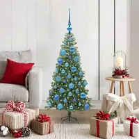 vidaXL "Schlussverkauf" Weihnachtsbaum(1 pc) - Kunstbaum/Tannenbaum - mit 150 LEDs mit Ständer Grün 120 cm PVC C7647