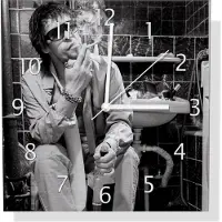 Wallario Design Wanduhr Kloparty - Sexy Mann auf Toilette mit Zigarette SW aus Aluverbund, Größe 30 x 30 cm
