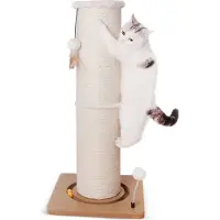 Canadian Cat Company Kratzstamm Carla · Kratzsäule (Ø20cm) mit Spielschiene· Beige · ca. 40 x 40 x 86 cm
