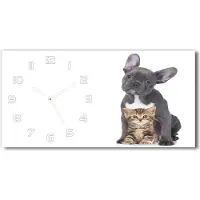 Tulup Wanduhr aus Glas – 60x30 cm - Glasbild - Glasuhr - Gehärtetes Glas - weisse-zeiger - Hund und Katze