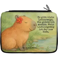 Mr. & Mrs. Panda Bleistiftetui Capybara Blume Design - Weiß - Geschenk, Federmappe, Schreibmappe, Etui, Lustige Sprüche, Federtasche, Federmäppchen, Schlampermäppchen