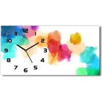 Tulup Wanduhr aus Glas – 60x30 cm - Glasbild - Glasuhr - Gehärtetes Glas - schwarze-zeiger - Bunte Flecken