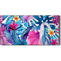 Coloray Wohnzimmer-Bild Leinwand Uhr Geräuschlos 60x30 Abstraktes Kunst Monstera Blatt - schwarze Hände
