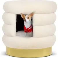 Canadian Cat Company Hundebett Choupette · Design Hundkorb für kleine Hunde · TEDDY weiß-gold · ca. 58 x 58 x 59 cm