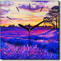 Coloray Uhr auf Leinwand 30x30 cm Wand Uhr Dekoration Wohnzimmer Segeltuch schwarze Hände -Lavendel-Abstraktion.