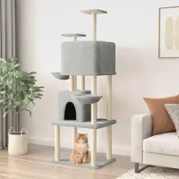 Markenlos Kratzbaum mit Sisal-Kratzsäulen Hellgrau 180 cm Katzenmöbel für kleine und große Katzen