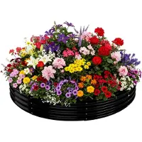 Markenlos Verzinktes Hochbeet für den Garten, 107x25cm rundes, bodenloses Hochbeet aus Metall mit Sicherheitsrand, Pflanzgefäße für Gemüse, Kräuter und Blumen