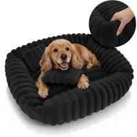 Domarex Dogguru Tola Hundebett 80x70 cm Hundesofa mit Kissen Rabbit Fur Plüsch Anti-Rutsch Waschbar Für Mittelgroße Hunde & Große Katzen, Schwarz