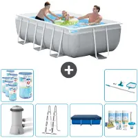 Intex Rechteckiges Prisma-Rahmen-Schwimmbecken – 300 x 175 x 80 cm – Grau – inklusive Pumpe – Leiter Abdeckung - Wartungspaket - Filter - Reinigungskit