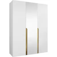 Mirjan 24 Kleiderschrank Mila 2 150 mit Spiegel, Schlafzimmer, Kleiderschrank, mit drei Drehturen und mit zwei Kleiderstange, Modern, Garderobenschrank (Farbe: Weiß + Gold)