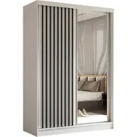 Masseno Schiebetürenschrank LAMELLO 150 cm Kleiderschrank Schlafzimmer Schrank 2-türig mit Spiegel und Lamellen Weiß