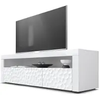 Vladon Lowboard Valencia, Germany, TV-Kommode mit 1 offenem Fach und 2 Klappen, Weiß/Weiß Hochglanz Calypso 3D Struktur/Weiß Hochglanz (155 x 46 x 40 cm)