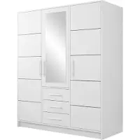 Mirjan 24 Kleiderschrank Bali D3, Drehtürenschrank, Garderobe mit Drehtüren, Spiegel und Schubladen, Schlafzimmer (Farbe: Weiß)