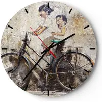 ARTTOR Wanduhr - Rund - Glasuhr - Graffiti modern - 40x40cm - Schleichendes Uhrwerk - Lautlos - zum Aufhängen bereit - Dekoration Modern - Wanddekoration aus Glas - C3AR40x40-3617