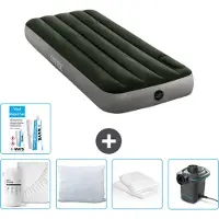 Intex Luftbett - 1 Person - 76 x 191 x 25 cm - Grün - Spannbettuch - Küssen - Pumpe - Reperaturset en Kissenschutz