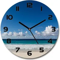 Tulup Wanduhr aus Glas 30fi Glasbild Glasuhr Gehärtetes Glas - schwarze-zeiger - Seychelles beach