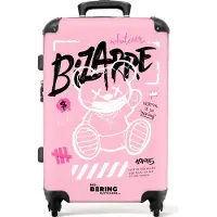 NoBoringSuitcases.com Hartschalen Koffer Mittelgroß 67x43x25 cm, 72L, Bunte Graffiti-Drucke: Rosa - Teddybär, Reisekoffer mit 4 Rollen