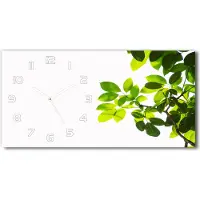 Tulup Wanduhr aus Glas – 60x30 cm - Glasbild - Glasuhr - Gehärtetes Glas - weisse-zeiger - Blätter