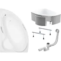 Badland Eckbadewanne Badewanne Bianka LINKS 150x95 mit Ablaufgarnitur, Füßen und Styroporverkleidung GRATIS