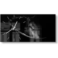 DEQORI Glasuhr 60x30 cm Modern 'Schönes Pferd im Profil' Wanduhr Glas Uhr Design leise