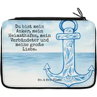 Mr. & Mrs. Panda Federmappe Anker Blau Design - Weiß - Geschenk, Federtasche, Etui, Stifteetui, Federmäppchen, Lustige Sprüche, Bleistiftetui