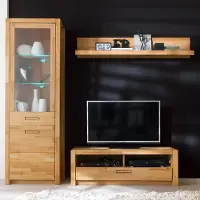 Lomadox Wohnwand, Kernbuche massiv geölt, FOSSANO-06, 3-teilig, mit LED-Beleuchtung
