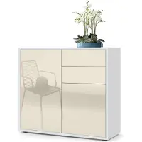 Vladon Sideboard Ben, Germany, Kommode mit 2 Türen und 2 Schubladen, Weiß matt/Creme Hochglanz (79 x 74 x 36 cm)