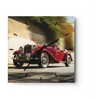 ARTTOR Wanduhr - Quadrat - Glasuhr - Mg Rot Auto - 40x40cm - Schleichendes Uhrwerk - Lautlos - zum Aufhängen bereit - Dekoration Modern - Wanddekoration aus Glas - C3AC40x40-4364