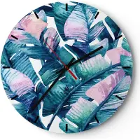 ARTTOR Wanduhr - Rund - Glasuhr - Blatt Pflanze Blume - 30x30cm - Schleichendes Uhrwerk - Lautlos - zum Aufhängen bereit - Dekoration Modern - Wanddekoration aus Glas - C3AR30x30-3949