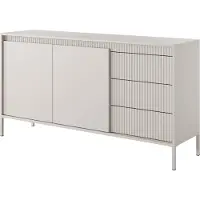 Masseno Kommode SENSATO 154 cm Sideboard mit 3 Schubladen und 2 Türen für Wohnzimmer Schlafzimmer Modern 154x40x81 cm Beige / Beige