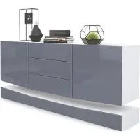 Vladon Sideboard City, Germany, Weiß matt/Grau Hochglanz - Moderne Kommode für Ihr Wohnbereich (178 x 72 x 38 cm)