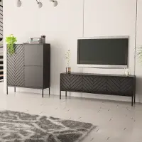 Lomadox Wohnzimmer Set 2-teilig modern in schwarz matt mit gefrästen Fronten ANGERA-140