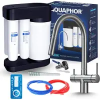 ARI Wasserfilter Set Aquafor Morion mit 3-Wege Küchenarmatur Slender Grafit, Umkehrosmose, ausziehbar, 360°