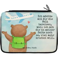 Mr. & Mrs. Panda Mäppchen Bär Flugzeug Design - Weiß - Geschenk, Freundin, Etui, für Frauen, Valentinstag, Partner, Federmappe, Stifte, Hochzeitstag, Stifteetui