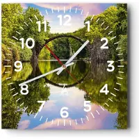ARTTOR Wanduhr - Quadrat - Glasuhr - Park Natur Wasser - 40x40cm - Schleichendes Uhrwerk - Lautlos - zum Aufhängen bereit - Dekoration Modern - Wanddekoration aus Glas - C4AC40x40-3902