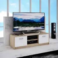 Matkam Fernsehkommode 2DC H 36 x B 120 x T 41 cm, laminierte Möbelplatte 16 mm, zwei Ablagen mit Türen links und rechts (Sonoma Eiche – weiß)