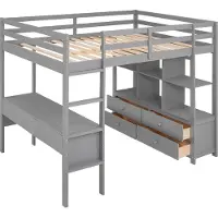 Xdovet Kinderhochbett (140x200cm,Grau)Etagebett mit Stauraumschubladen und Unterbettschreibtisch