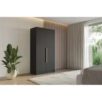 ALTDECOR Kleiderschrank PERE - 100x200x51 Schwarz Schrank Garderobenschrank Mehrzweckschrank mit modernen glatte Fronten und goldenen Griffen