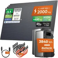 Solarway 2000Wp / 800W Balkonkraftwerk mit 3,8kWh Speicher komplett Steckdose - 3,8 kWh EcoFlow STREAM Ultra + AC Pro - Solaranlage Komplettset - 500W Solarmodule & EcoFlow Speicher & Zubehör